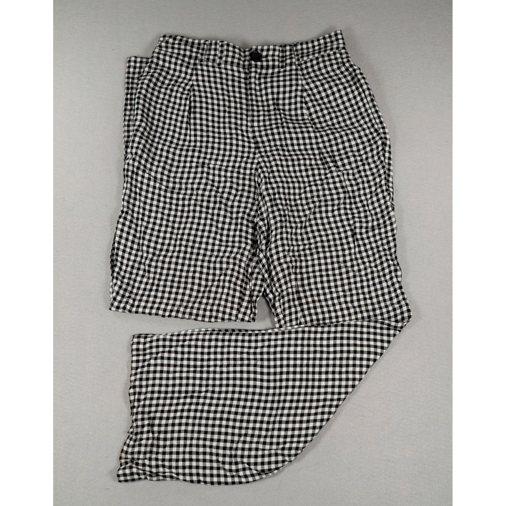 NIC+ZOE Womens Gingham Wide Leg Pleated Trousers Black White Size 4 Preppy